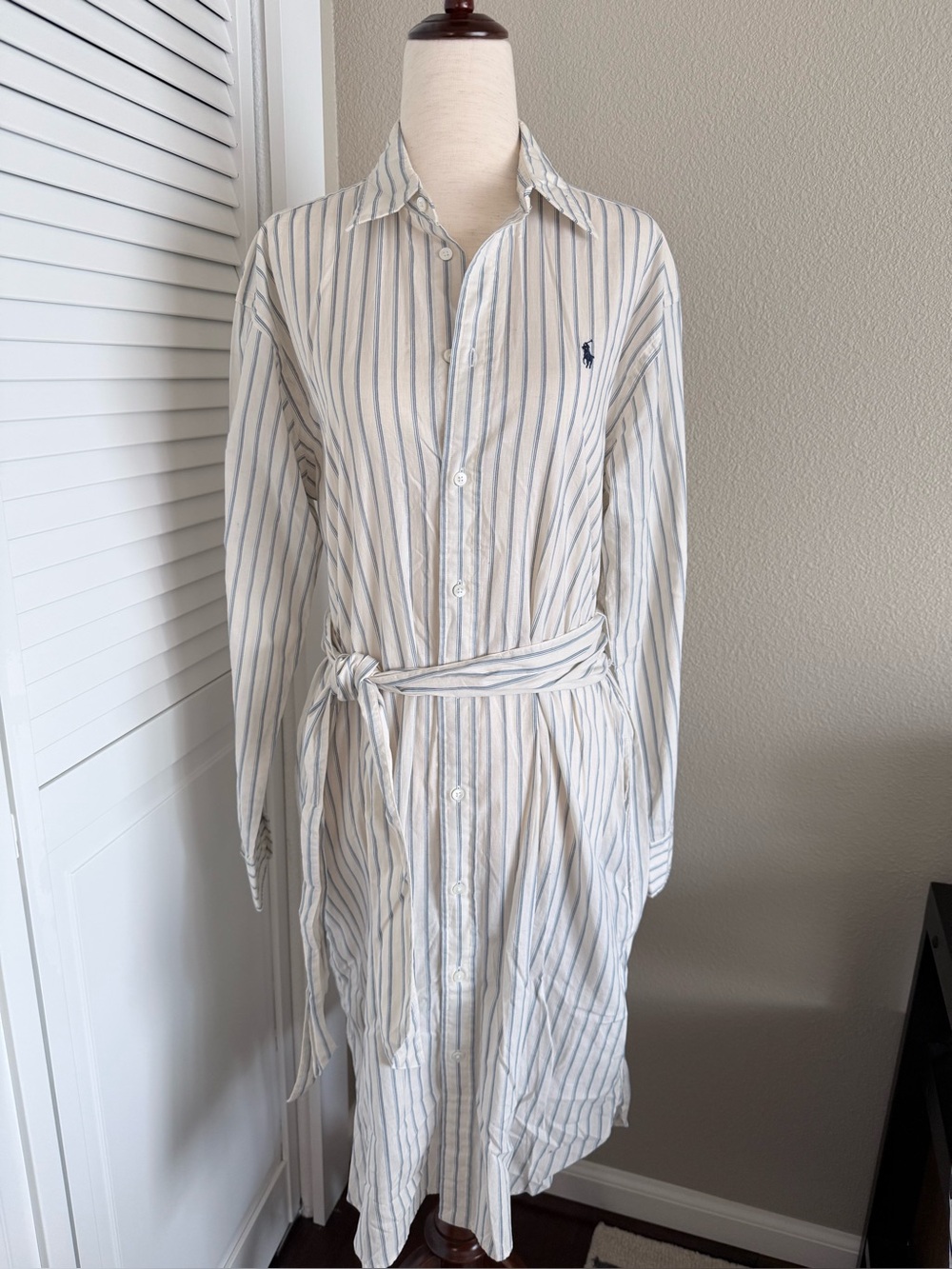 Ralph Lauren Striped Shirt Dress in Cream with Blue Stripes Size 4 NWT